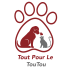 Logo conciergerie tout pour le toutout, un chien et un chat dans une pate de chien