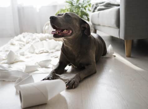 Chien qui fait ses selles dans le salon