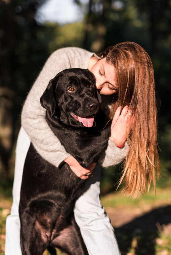 Chien rassuré avec sa propriétaire